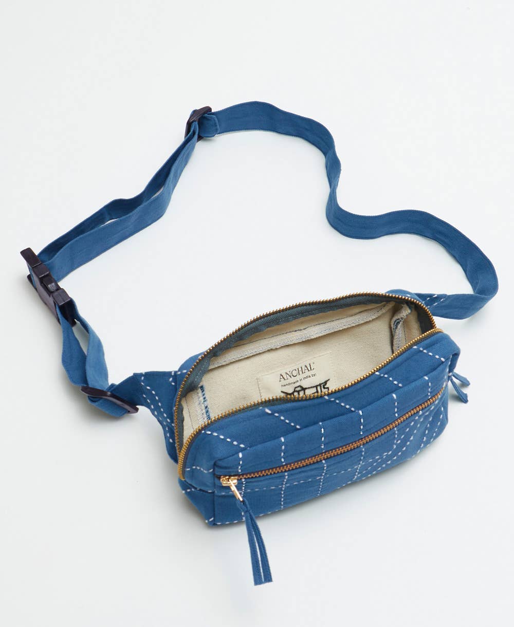 Anchal - Kantha Crossbody Belt Bag: Cobalt