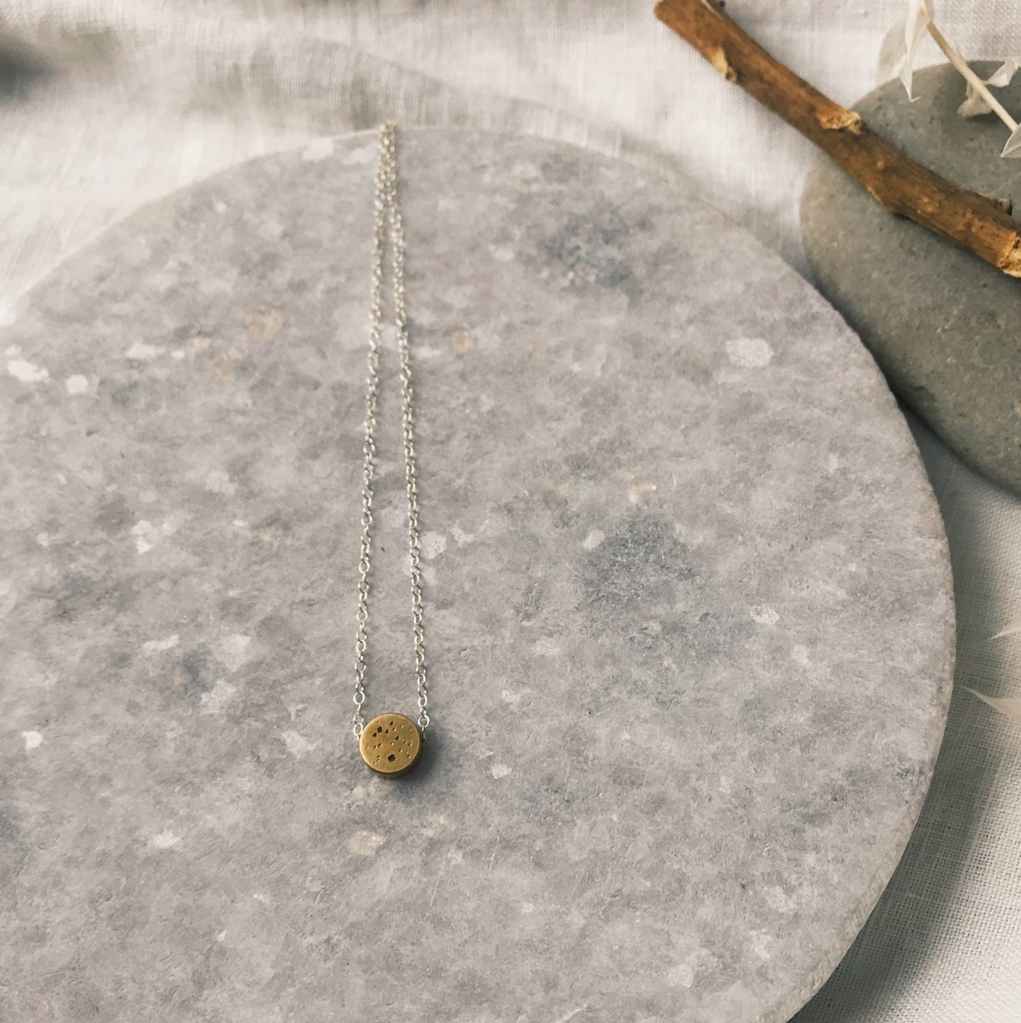 Modern Madini - Simple brass dot necklace on sterling chain