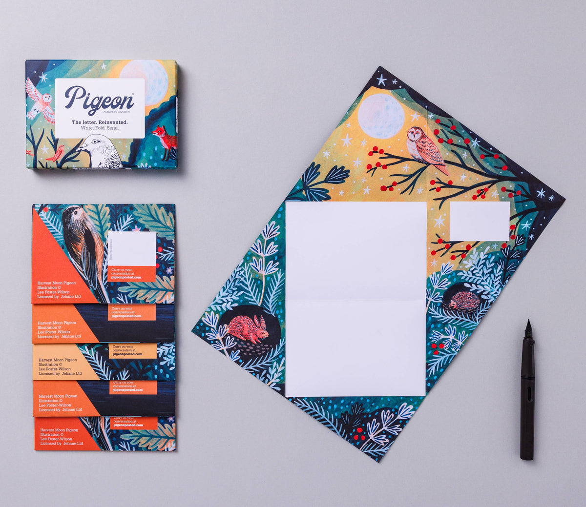 pigeonposted - Harvest Moon Pigeon, Folding Holiday Letter Pack, Pack of 6