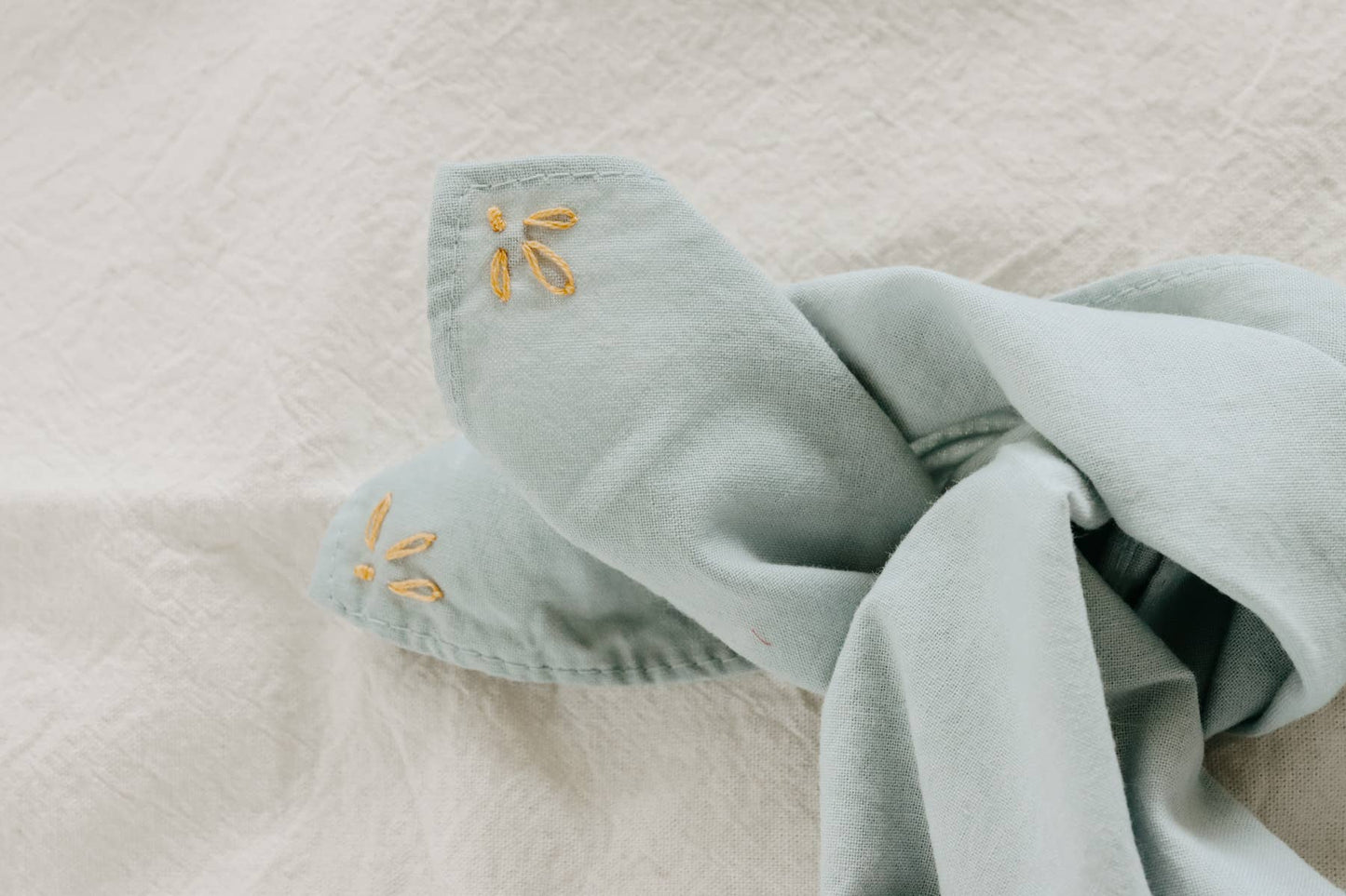 Eloise et moi - Hand embroidered RODEO cotton bandana, hand dyed : Sky/mustard thread