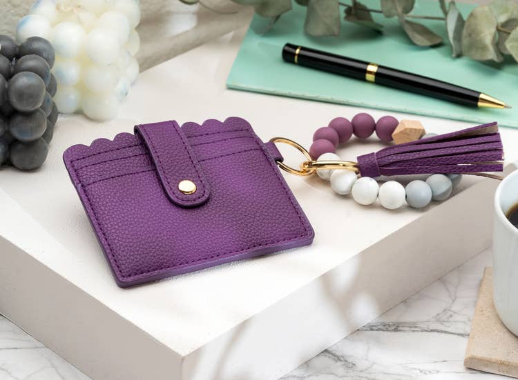 American Leather Goods - Leather Keychain Wallet With Wristlet Bangle Bracelet: Gray