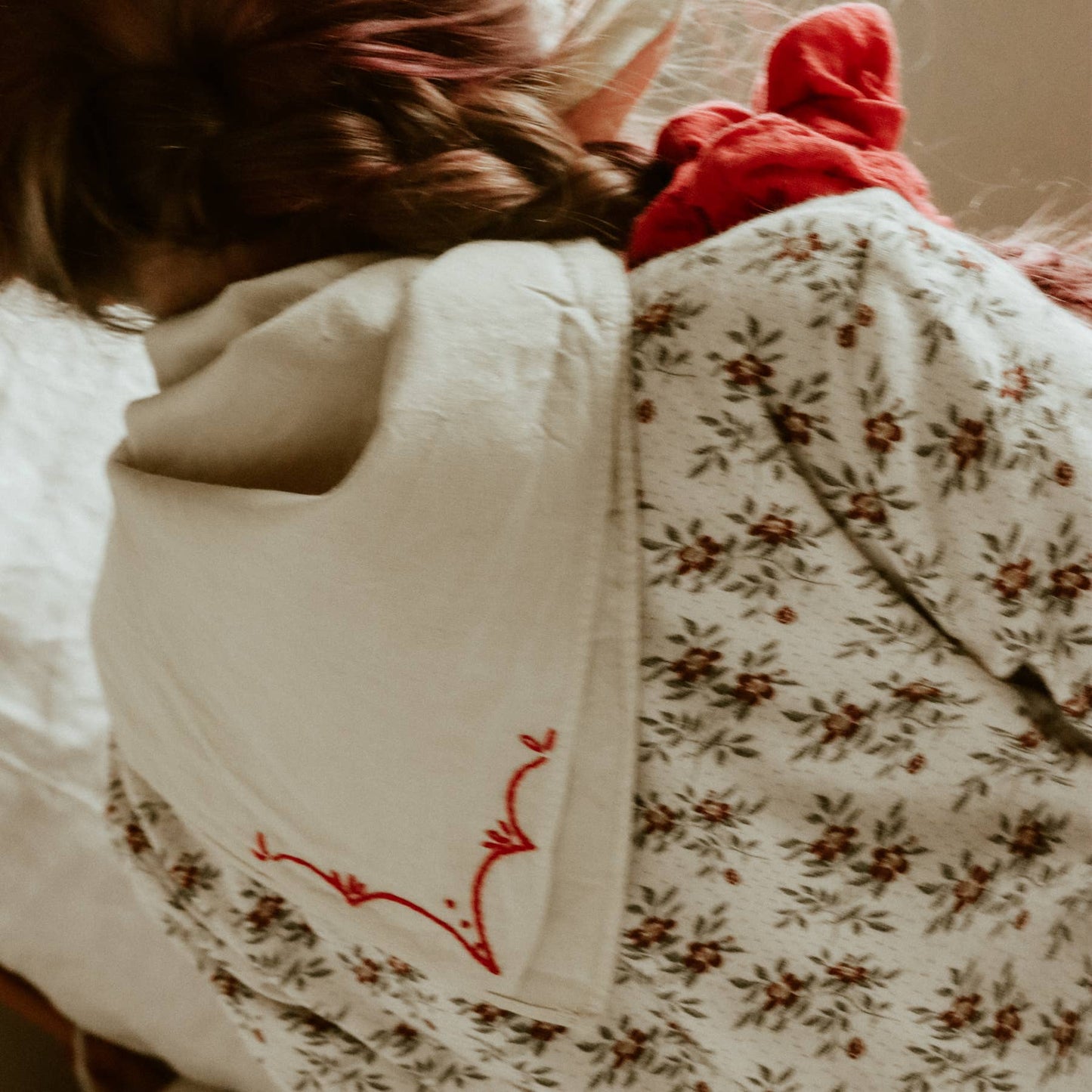 Eloise et moi - Hand embroidered RODEO cotton bandana, hand dyed : Sky/mustard thread