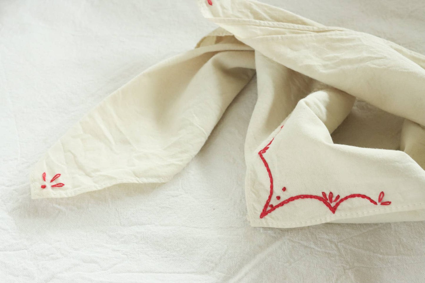 Eloise et moi - Hand embroidered RODEO cotton bandana, hand dyed : Sky/mustard thread