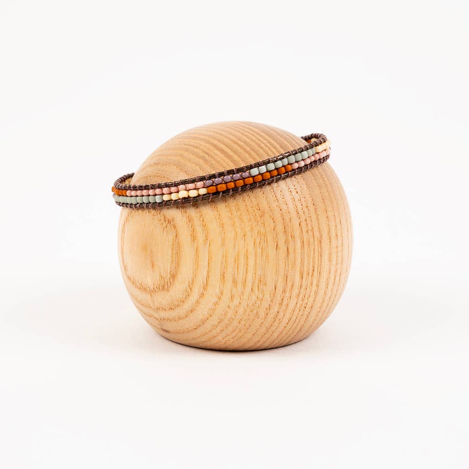 Altiplano - Layered Stripes Bead & Leather Bracelet: Retro Red