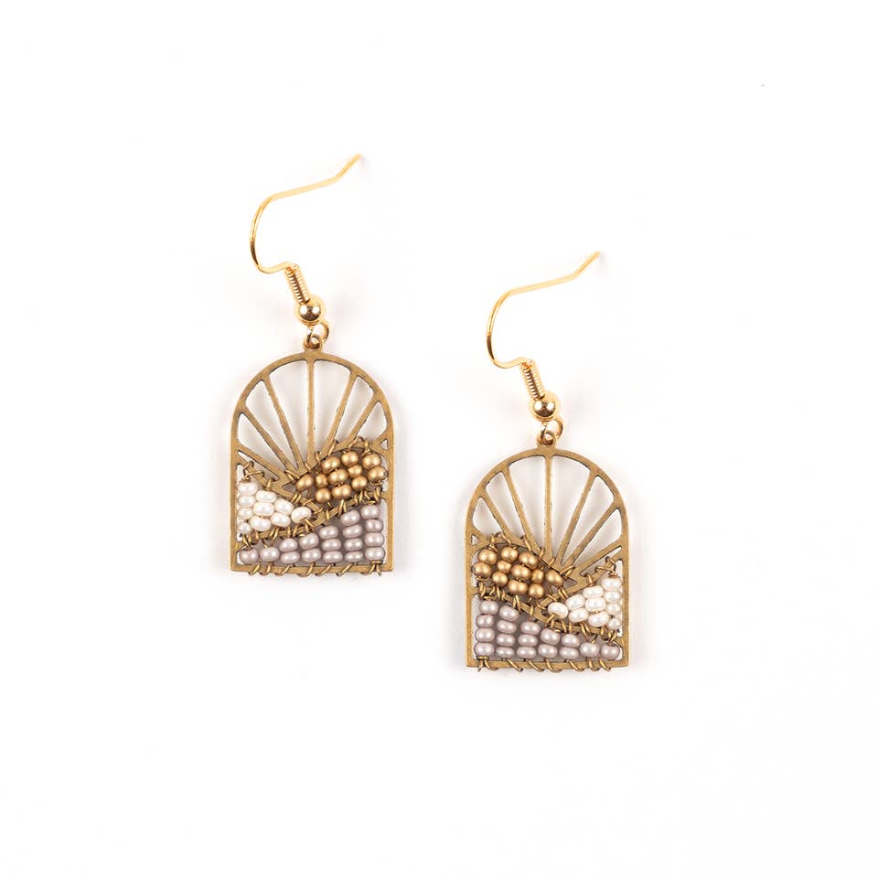 Altiplano - Sunrise Brass and Bead Earrings: Taupe