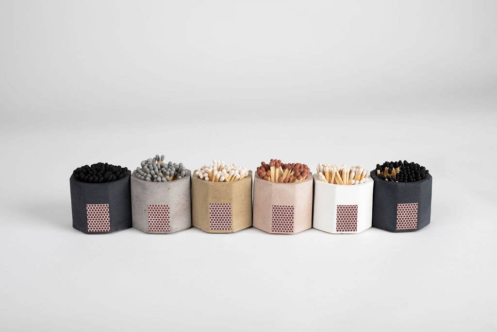 Tenn Prairie - Concrete Match Holder – Modern Design with 2-Inch Safety Matches: Black