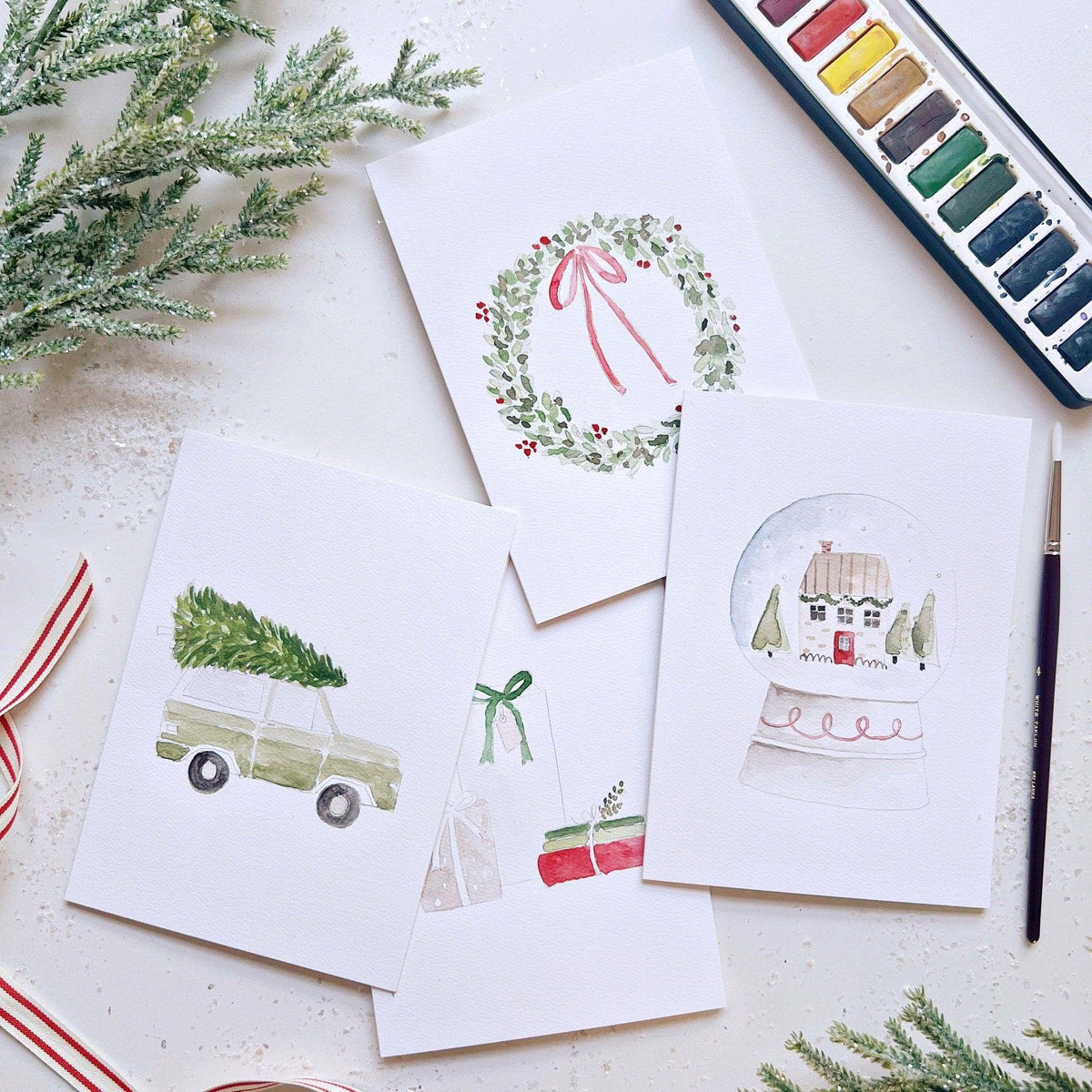 emily lex studio - Christmas cheer paintable watercolor notecard set