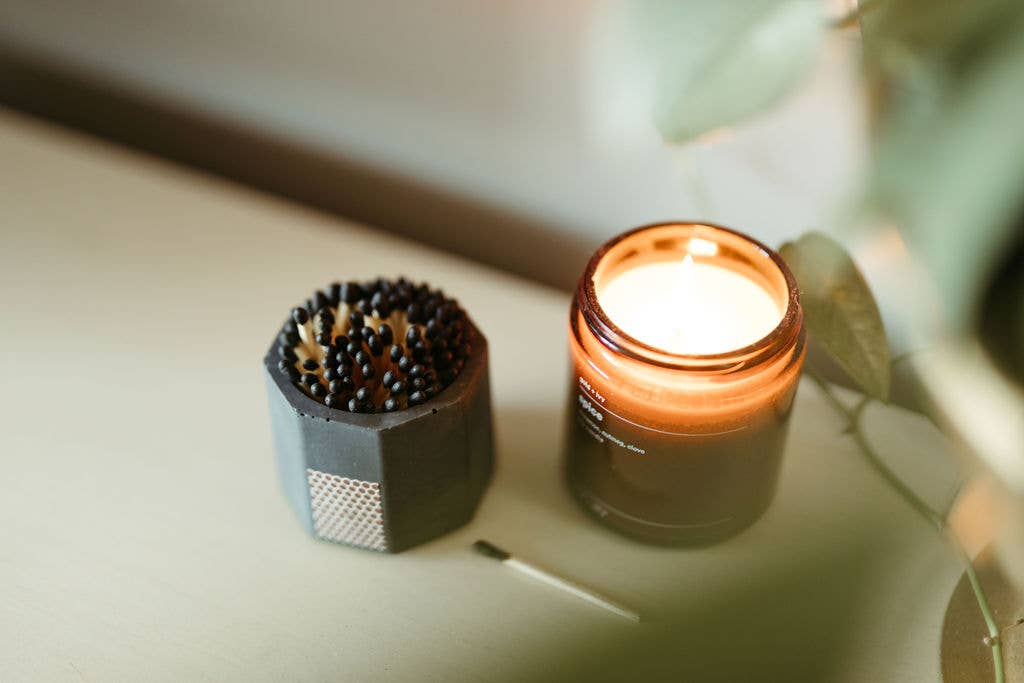 Tenn Prairie - Concrete Match Holder – Modern Design with 2-Inch Safety Matches: Black