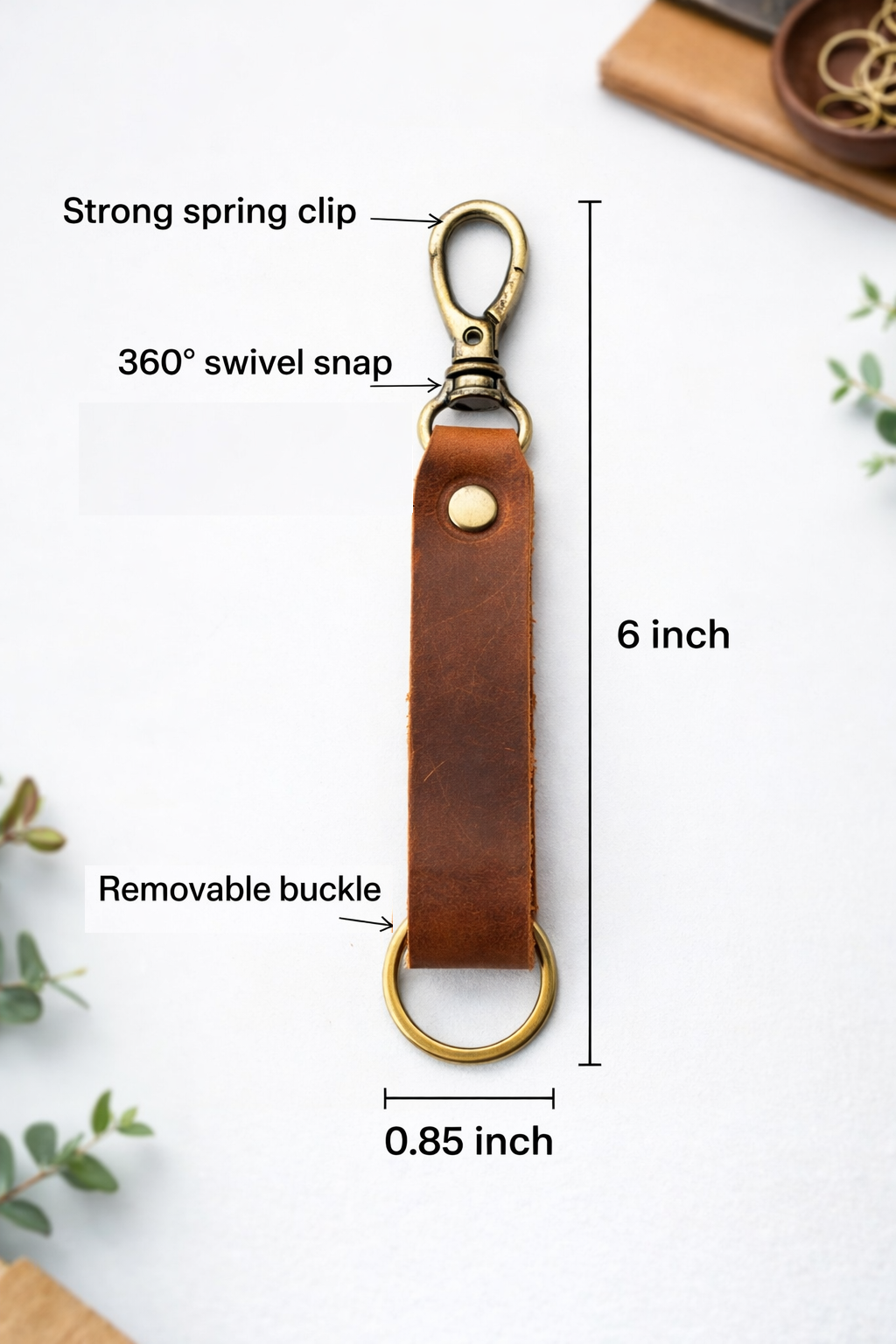 American Leather Goods - Genuine Leather Keychain, Keychain RIng, Handmade Key Tag: Light Brown