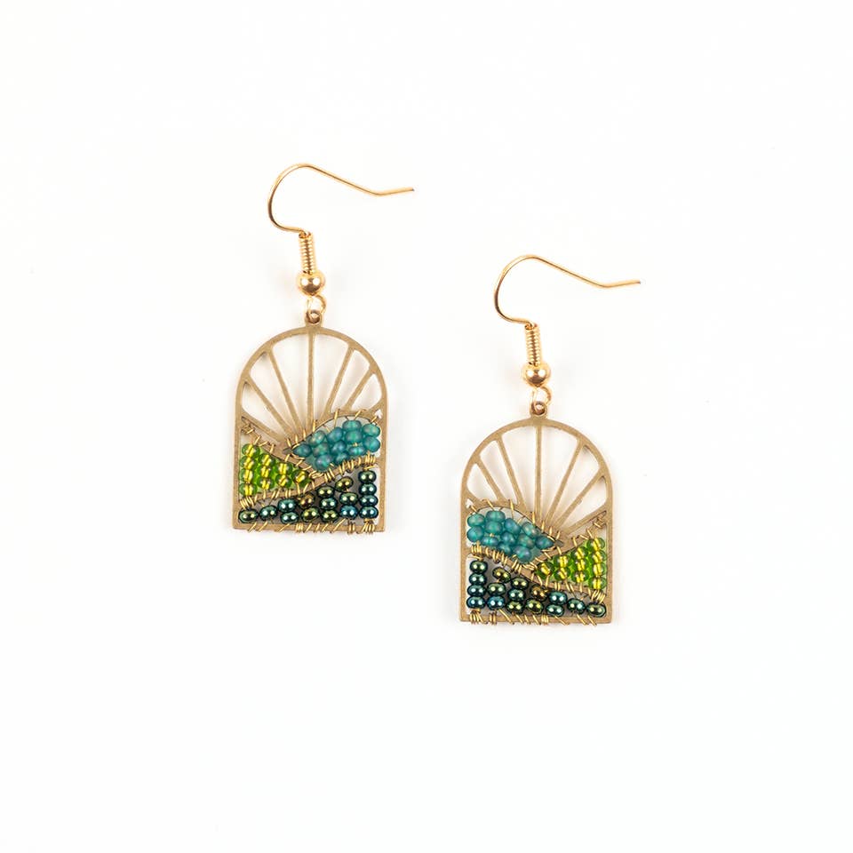 Altiplano - Sunrise Brass and Bead Earrings: Taupe