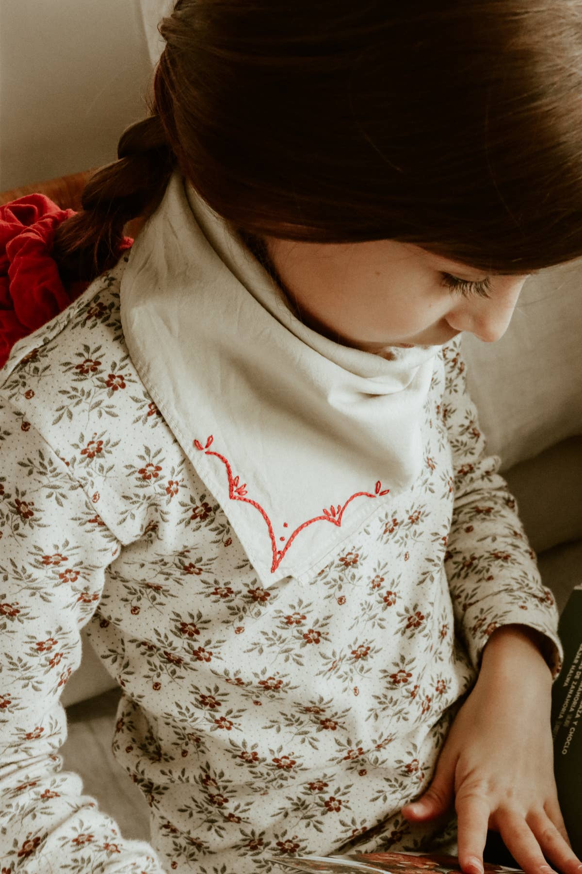 Eloise et moi - Hand embroidered RODEO cotton bandana, hand dyed : Sky/mustard thread