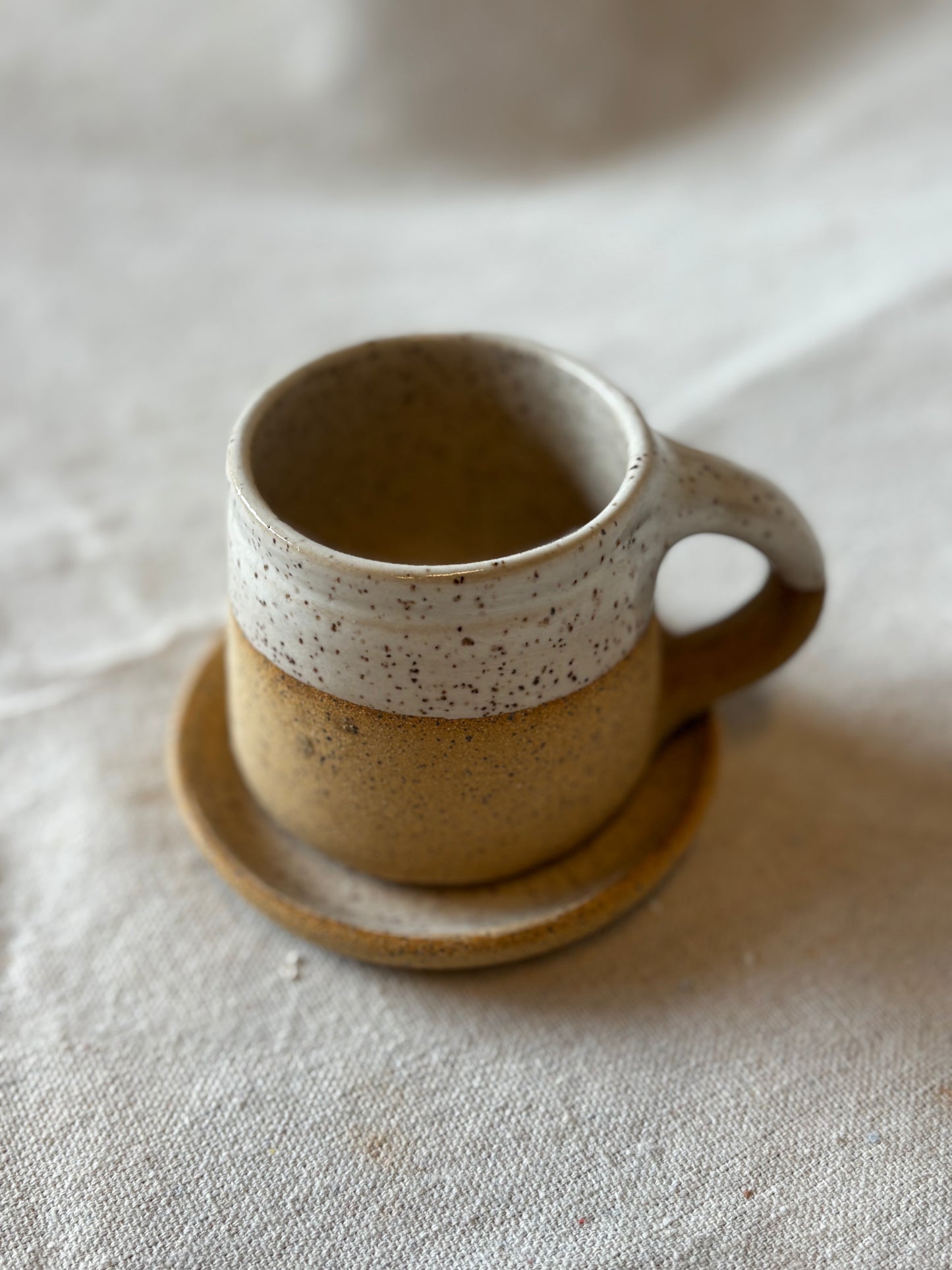Small. mug with saucer- Tall Pine Pottery
