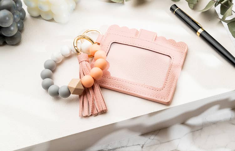 American Leather Goods - Leather Keychain Wallet With Wristlet Bangle Bracelet: Lila