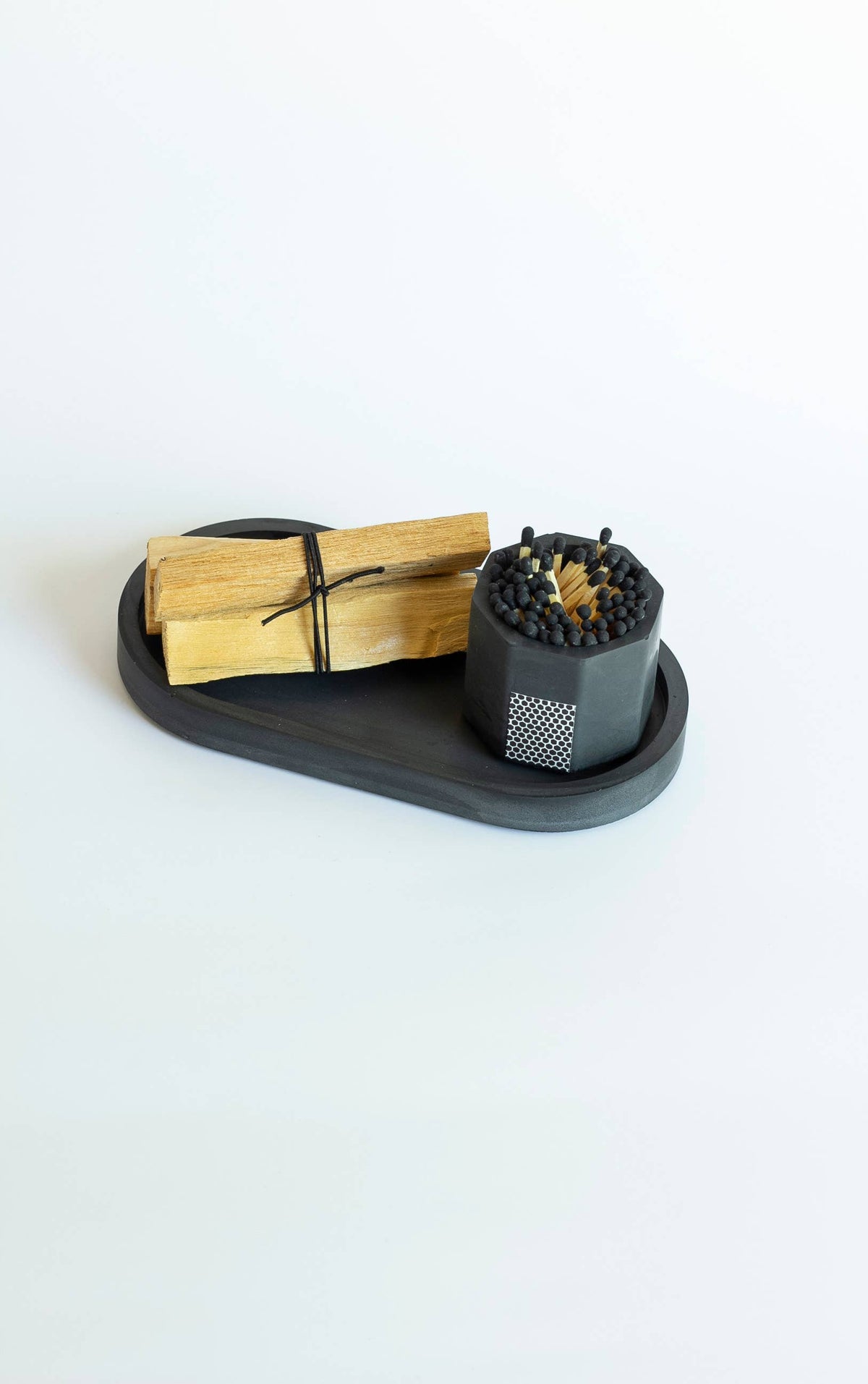 Candle Tray Gift Set – Match Holder & Palo Santo or Smudge: Palo Santo / White