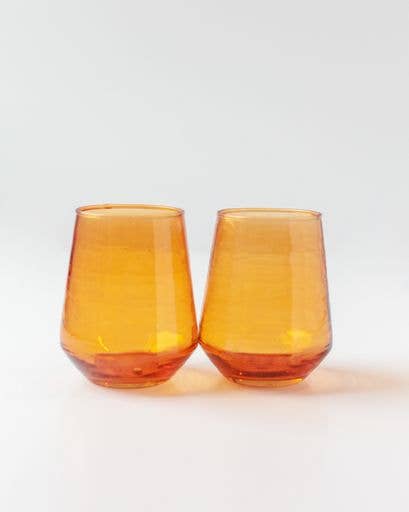 Acacia Creations - Handblown Hammered Glass Water Tumbler - Set | 2: Amber
