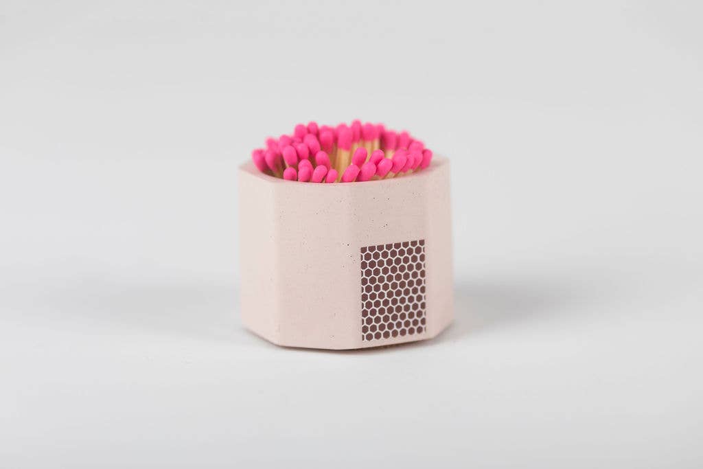 Tenn Prairie - Concrete Match Holder – Modern Design with 2-Inch Safety Matches: Pink