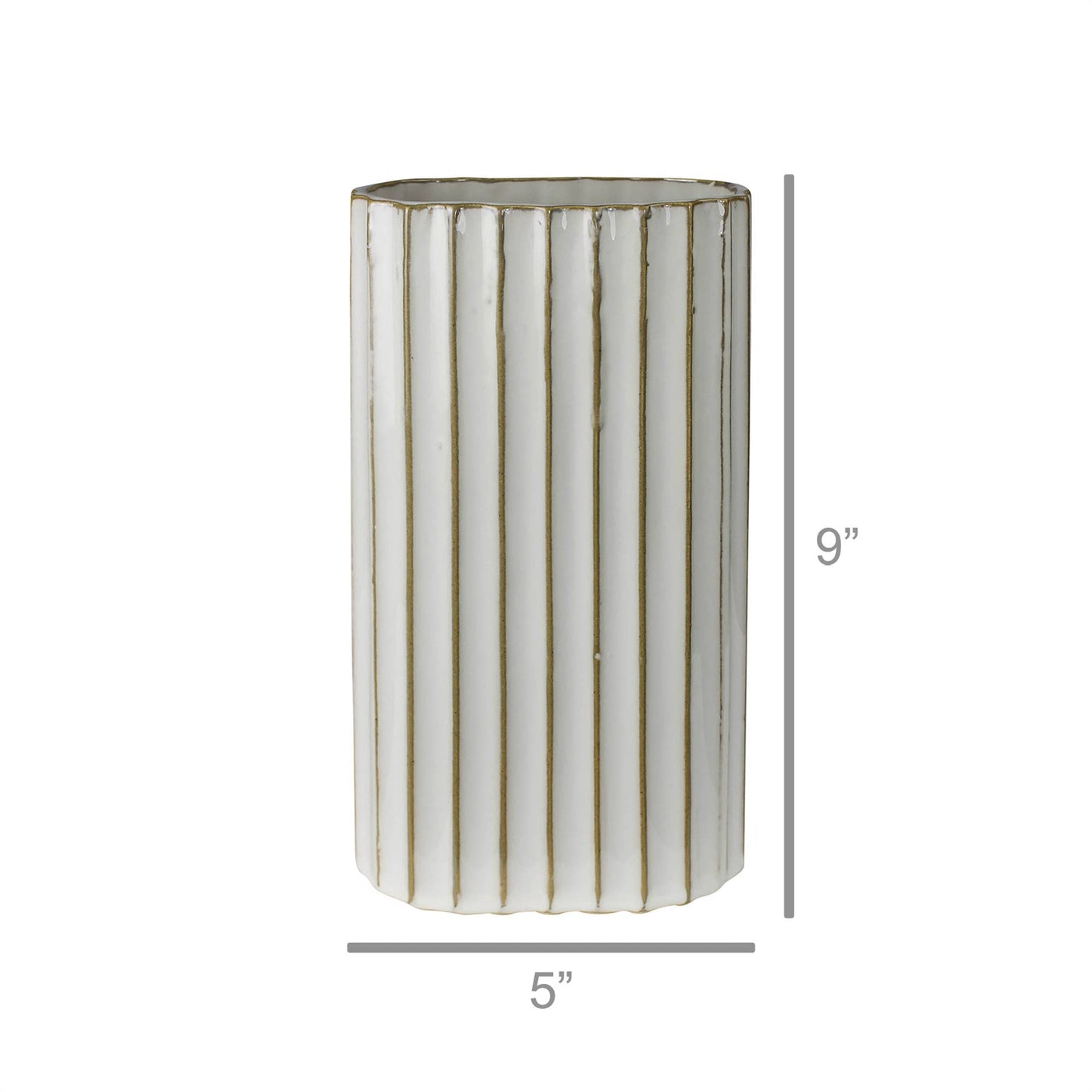 HomArt - Caro Ribbed Vase, Ceramic - Lrg: White / Ceramic