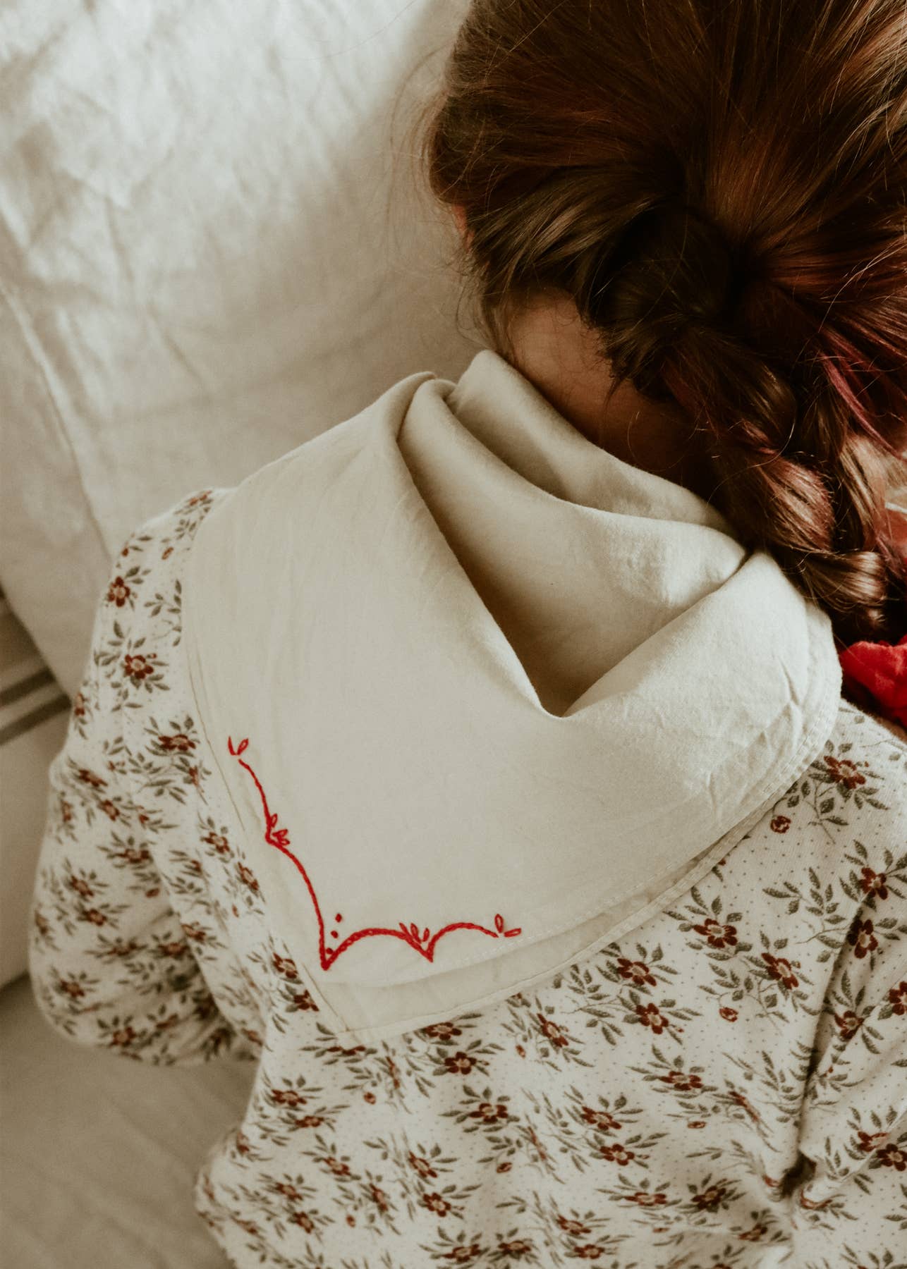 Eloise et moi - Hand embroidered RODEO cotton bandana, hand dyed : Sky/mustard thread