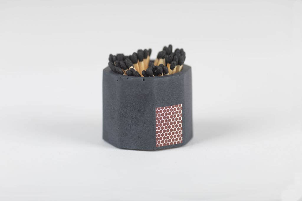 Tenn Prairie - Concrete Match Holder – Modern Design with 2-Inch Safety Matches: Black