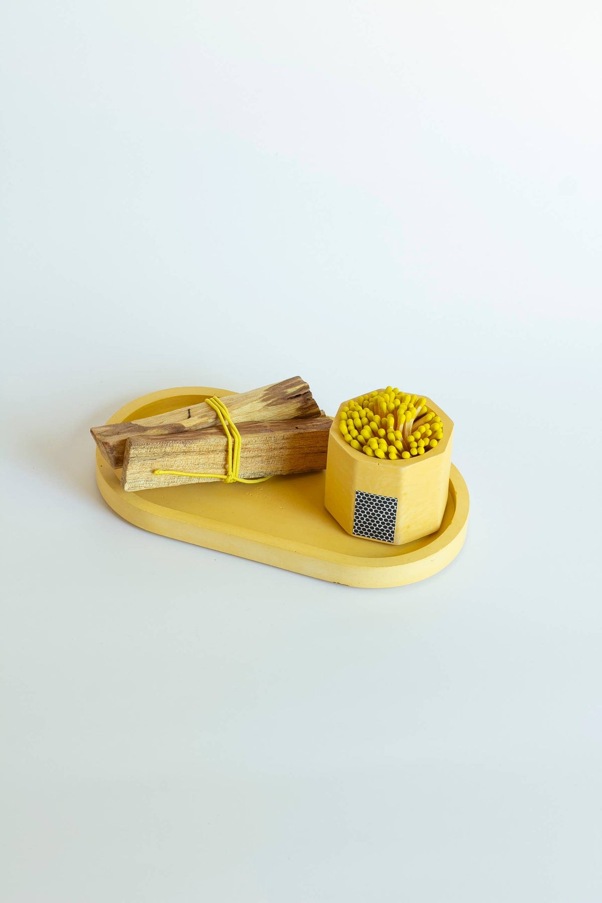 Candle Tray Gift Set – Match Holder & Palo Santo or Smudge: Palo Santo / White