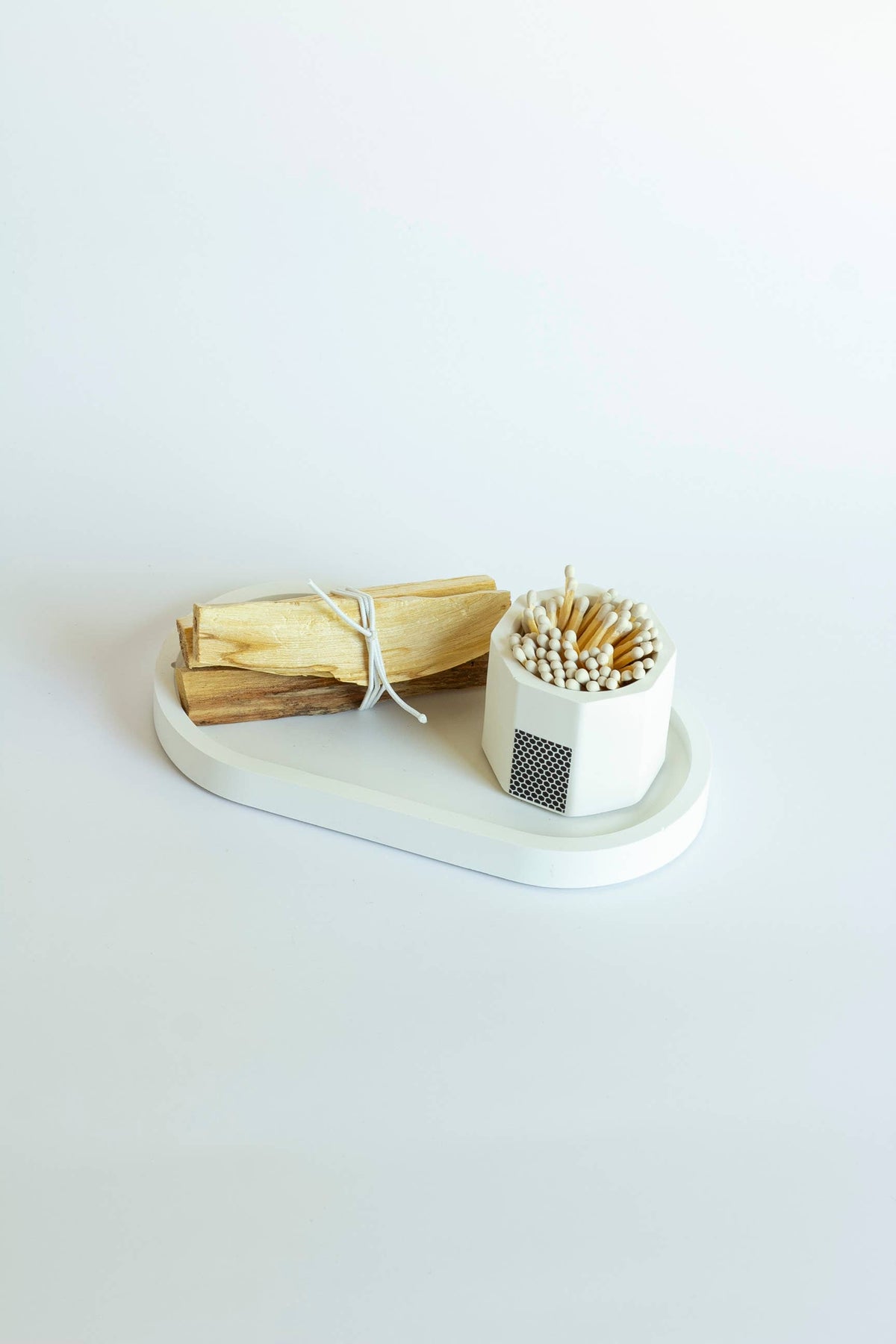 Candle Tray Gift Set – Match Holder & Palo Santo or Smudge: Palo Santo / White