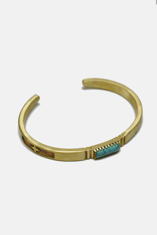Curated Basics - Turquoise Inlay Bracelet: Brass