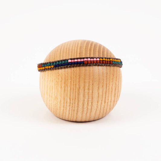 Altiplano - Layered Stripes Bead & Leather Bracelet: Deep Pop