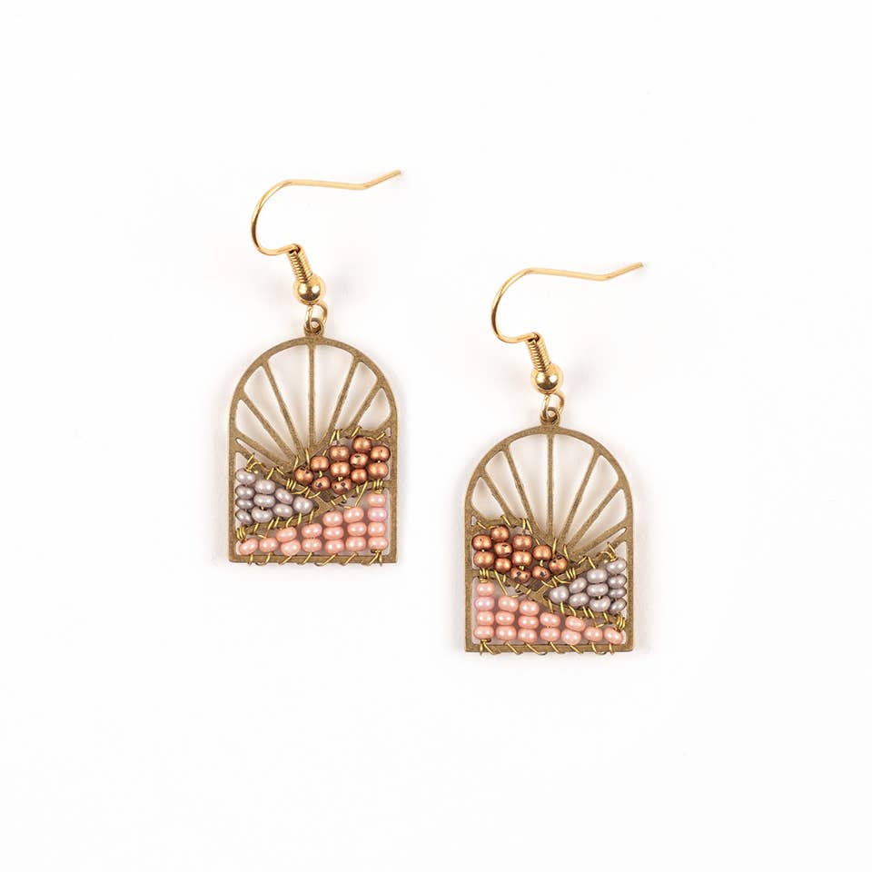 Altiplano - Sunrise Brass and Bead Earrings: Taupe