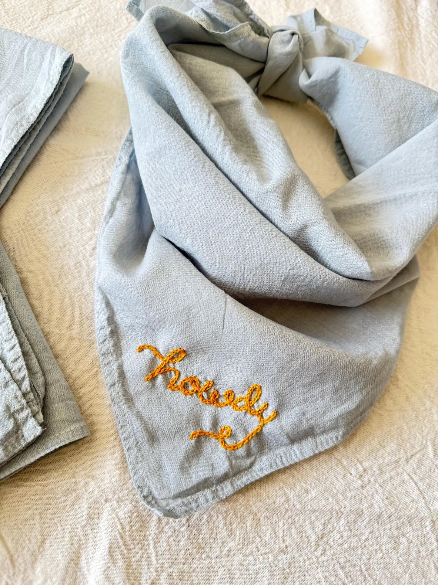 Eloise et moi - Hand embroidered Howdy organic cotton bandana- hand dyed: Strawberry red