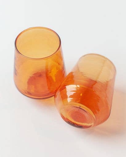 Acacia Creations - Handblown Hammered Glass Water Tumbler - Set | 2: Amber