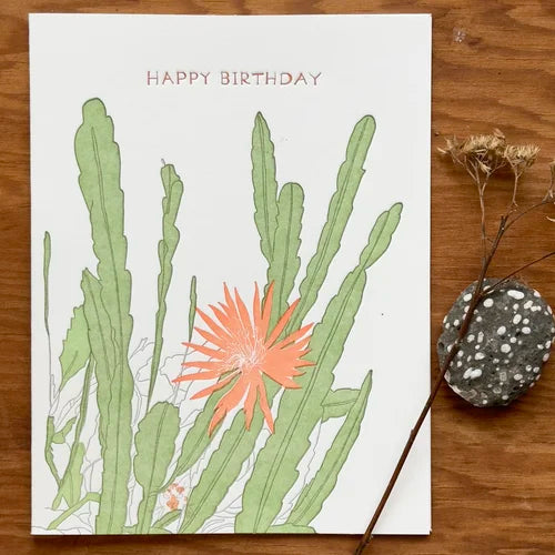 Lark Press - Birthday Letterpress Greeting Card with Orchid Cactus