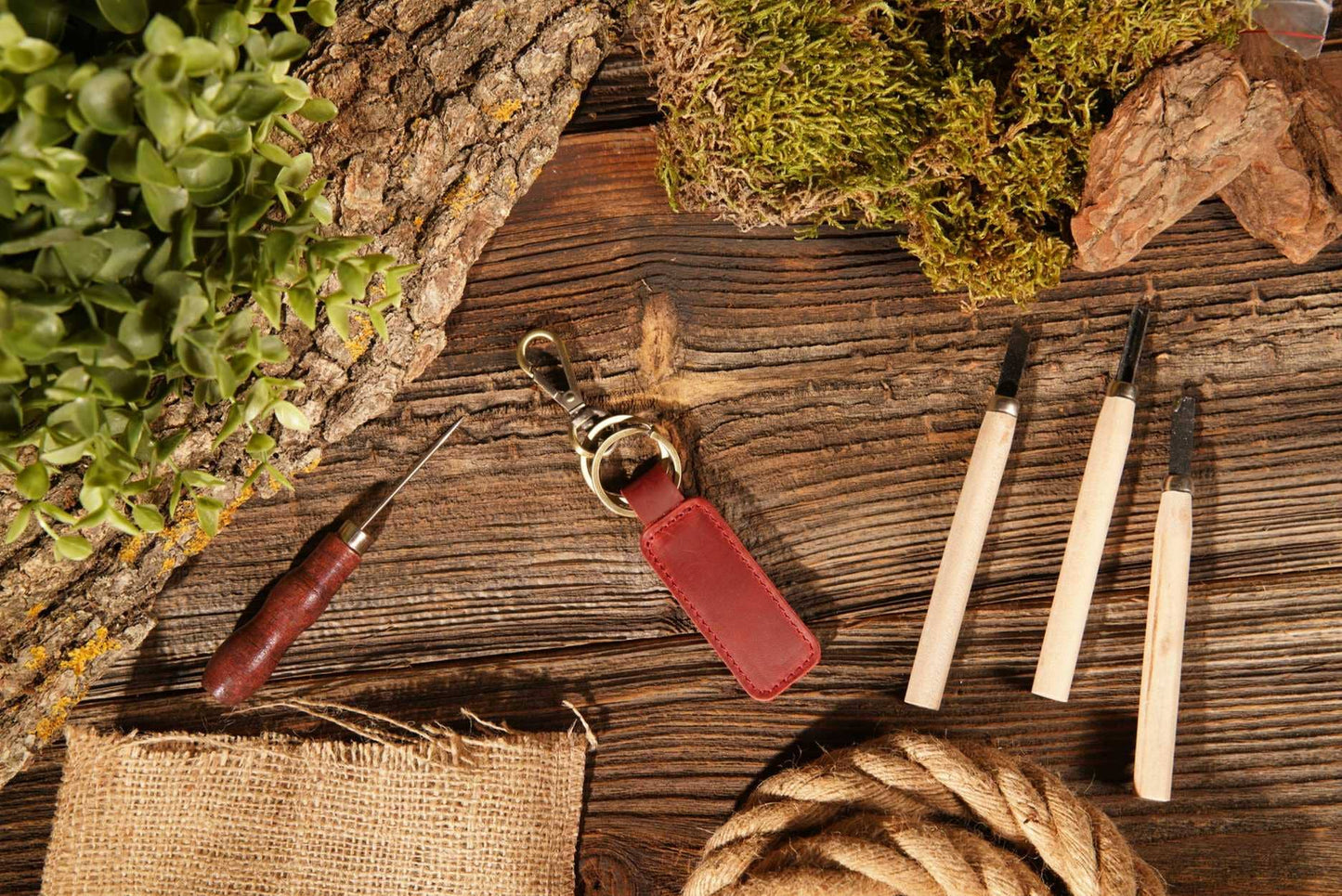 American Leather Goods - Leather Keychain, Geniune Leather Keychain: Green