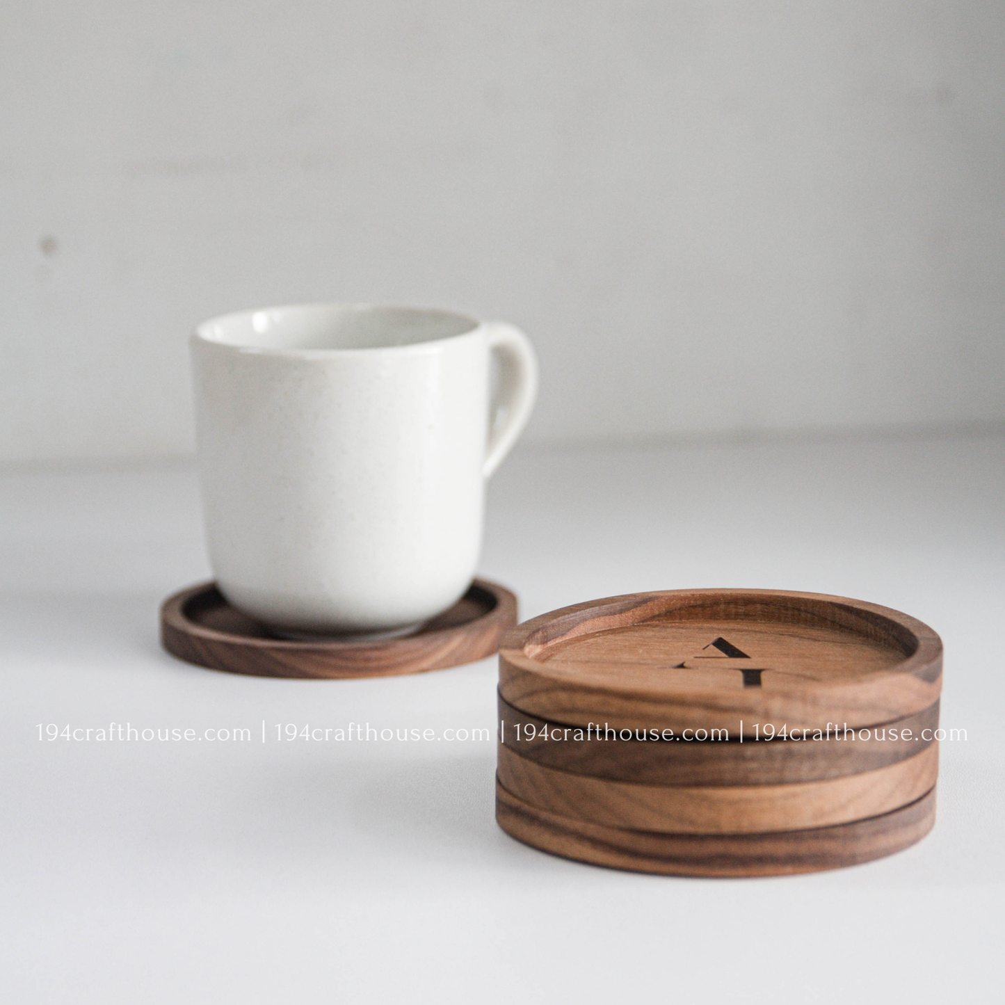 194 Craft House - Custom Logo Engraved Round Wood Coaster - Home Decor & Gifts