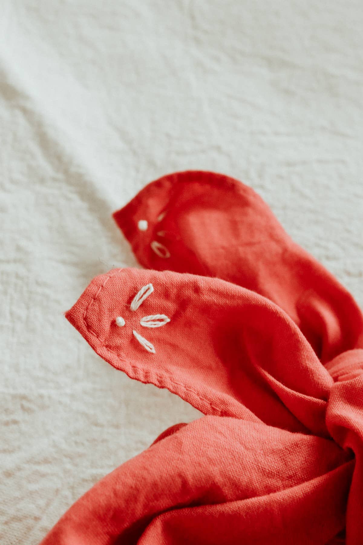 Eloise et moi - Hand embroidered RODEO cotton bandana, hand dyed : Sky/red thread
