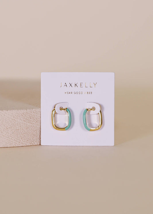 JaxKelly - Color Dipped Rectangle Hoop Earrings - Sea Green Enamel