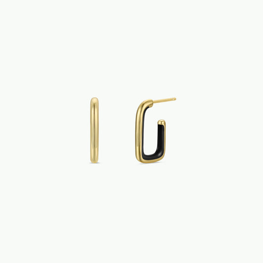 JaxKelly - Black Enamel Large Rectangle Gold Hoop Earrings