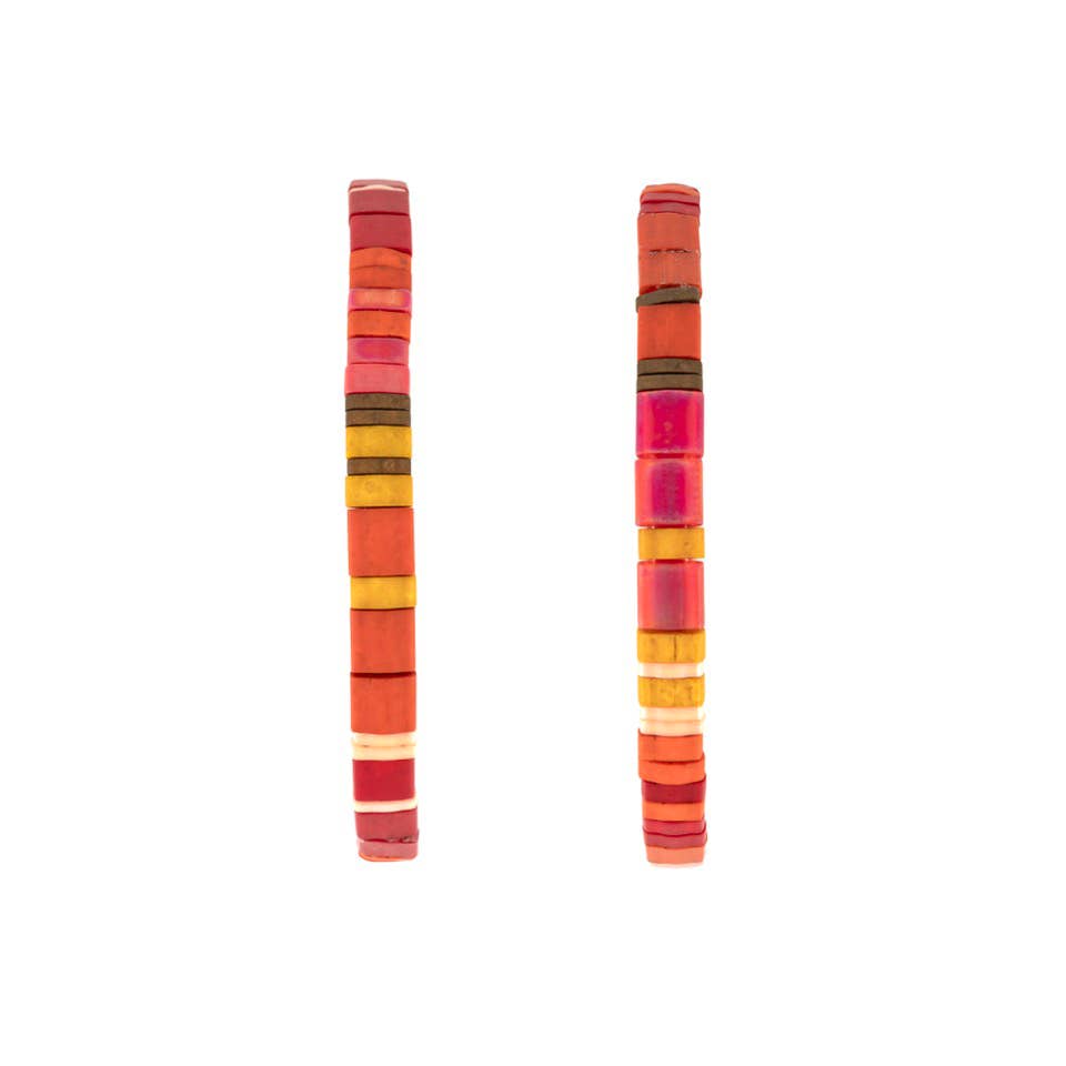 Altiplano - Handmade Tila Bead Stretch Bracelet - PAIR: Creamy