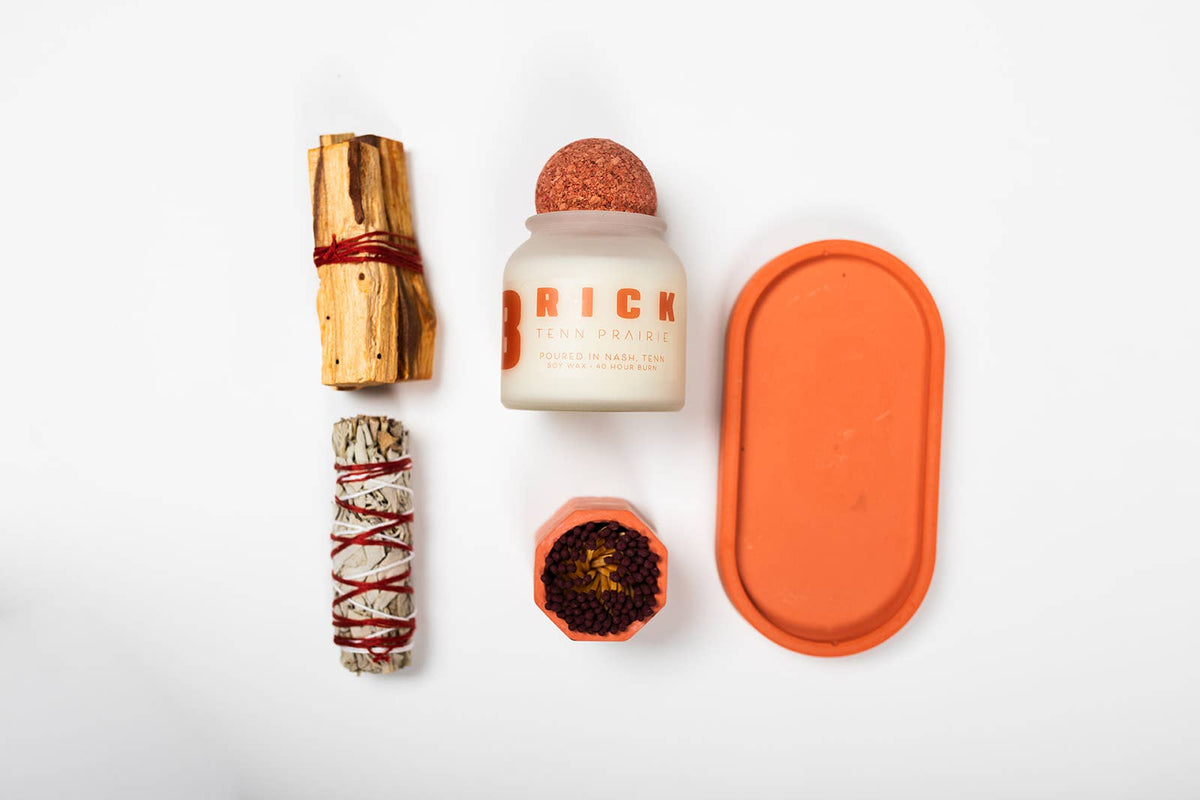 Candle Tray Gift Set – Match Holder & Palo Santo or Smudge: Palo Santo / White