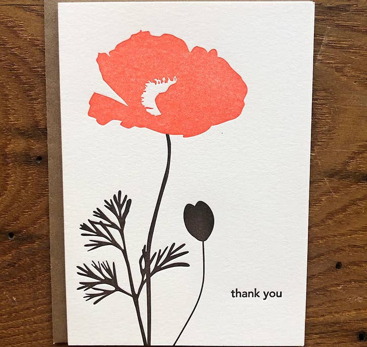 Lark Press - Thank You Poppy Letterpress Card