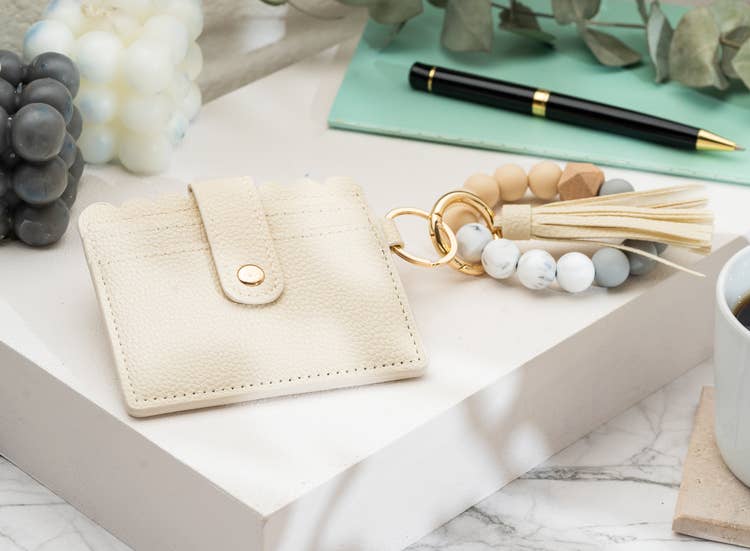 American Leather Goods - Leather Keychain Wallet With Wristlet Bangle Bracelet: Pink