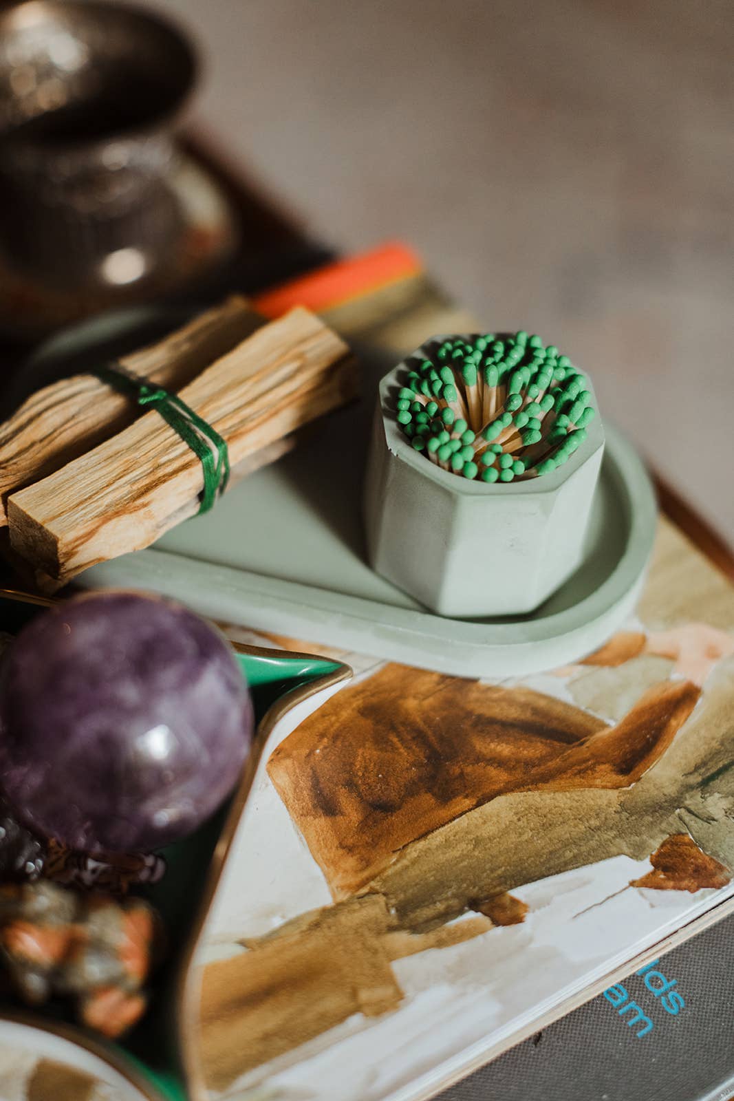 Candle Tray Gift Set – Match Holder & Palo Santo or Smudge: Palo Santo / White