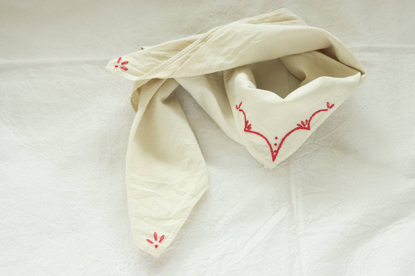 Eloise et moi - Hand embroidered RODEO cotton bandana, hand dyed : Sky/mustard thread