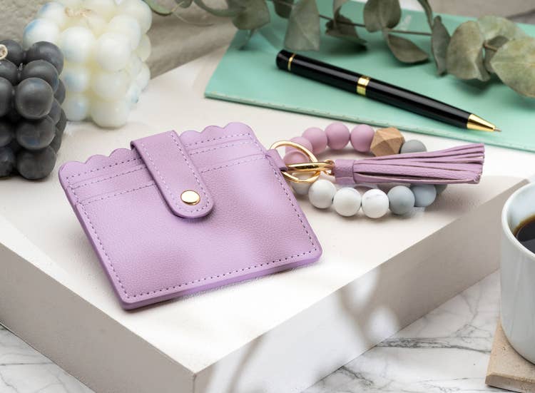 American Leather Goods - Leather Keychain Wallet With Wristlet Bangle Bracelet: Lila
