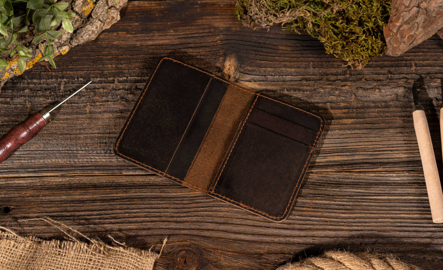 American Leather Goods - Genuine Leather Wallet, Handmade Wallet: Brown