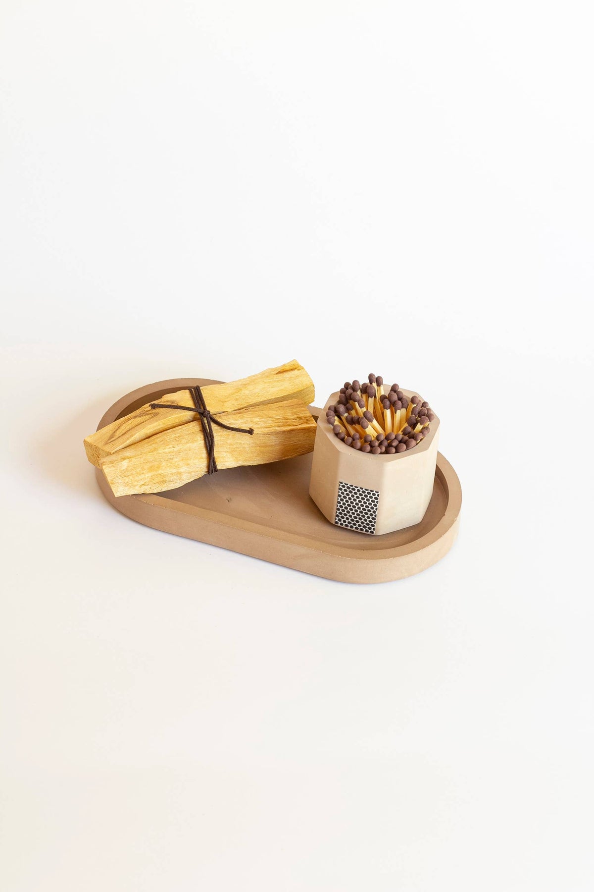 Candle Tray Gift Set – Match Holder & Palo Santo or Smudge: Palo Santo / White