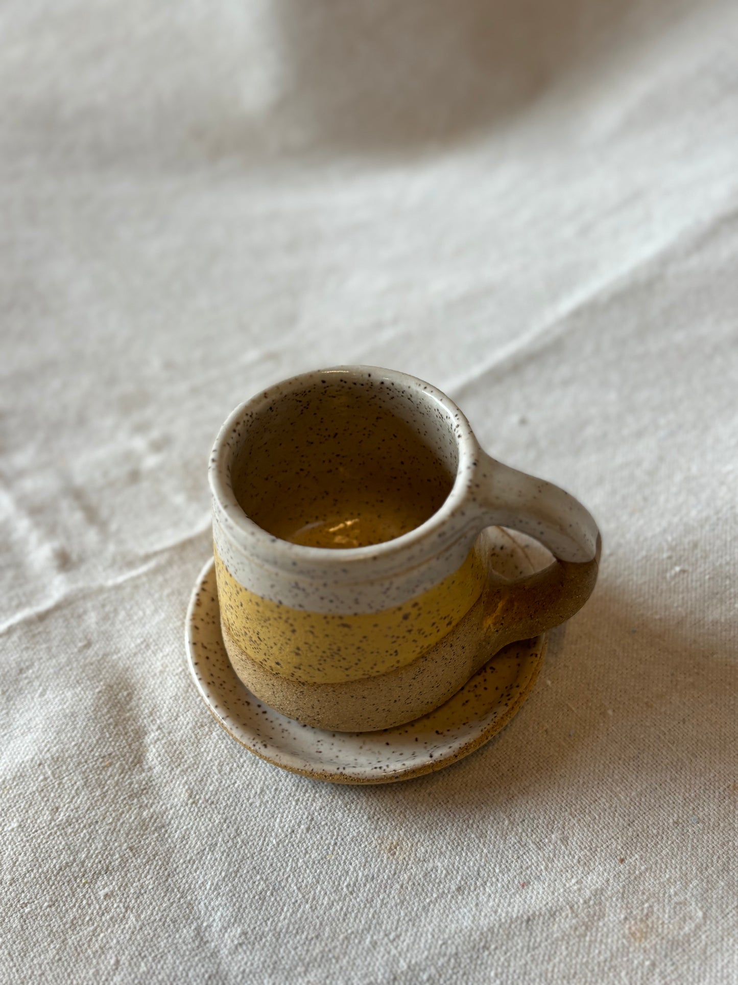 Small. mug with saucer- Tall Pine Pottery