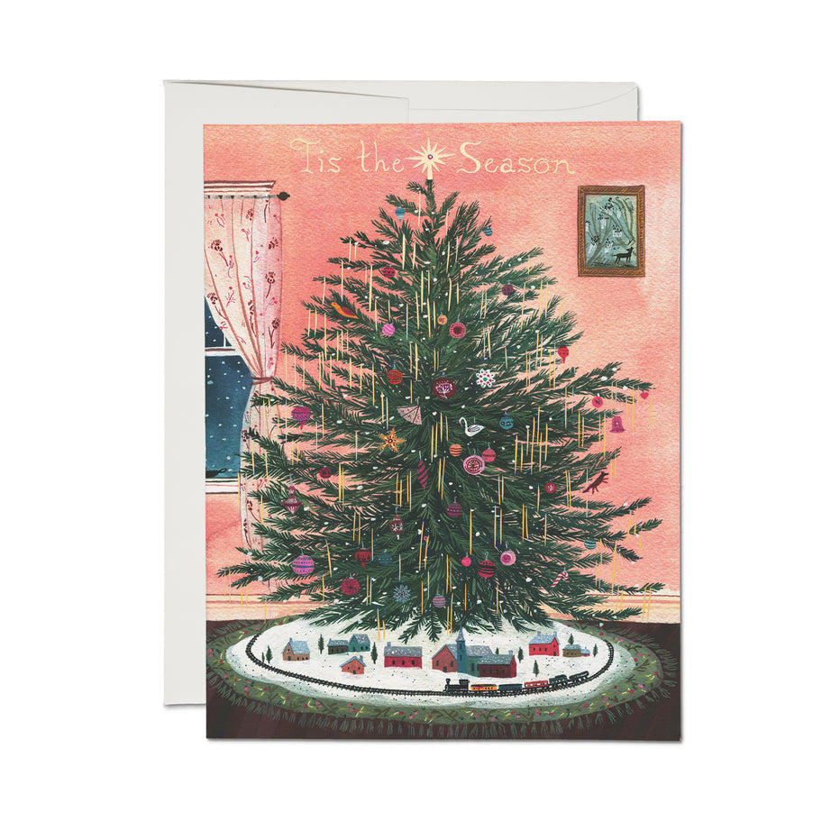 Red Cap Cards - Tinsel Tree holiday greeting card
