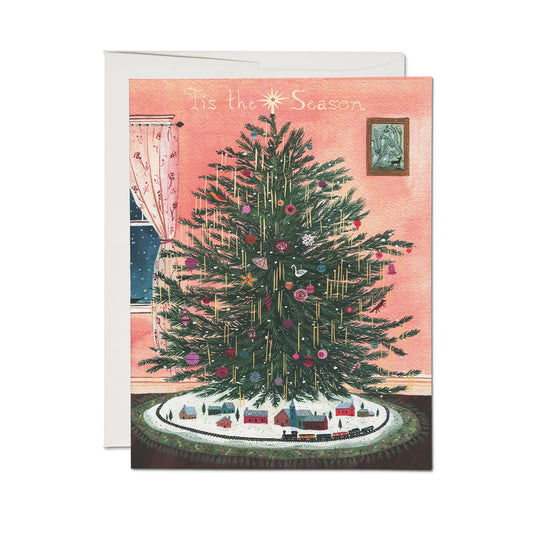 Red Cap Cards - Tinsel Tree holiday greeting card