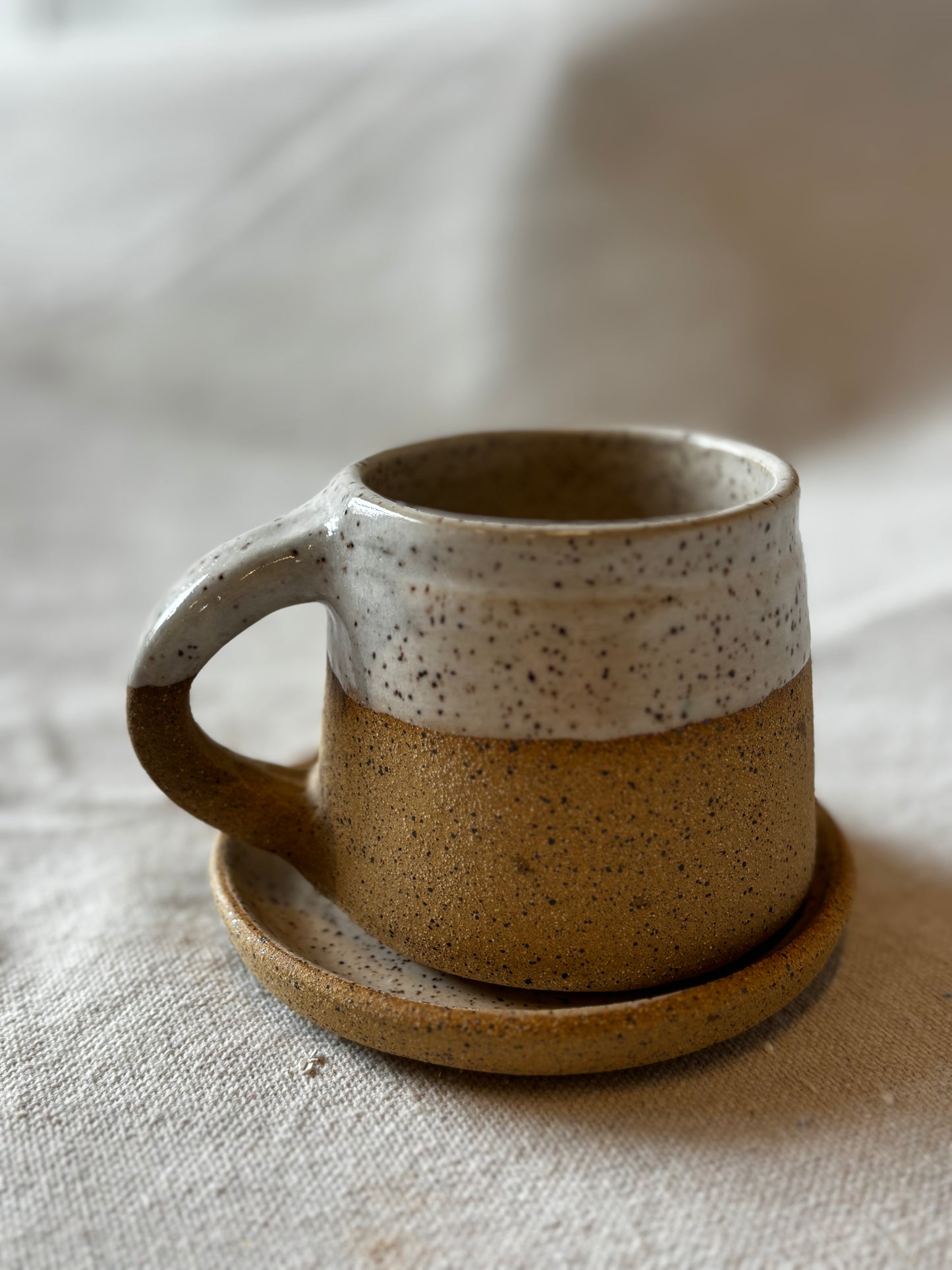 Small. mug with saucer- Tall Pine Pottery