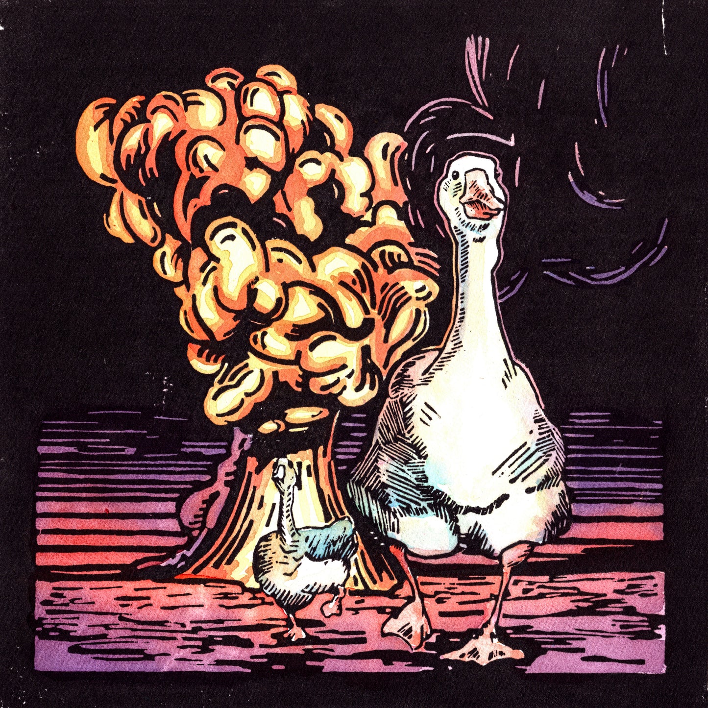 "Duck, Duck, Goose" woodcut print (1/15)
